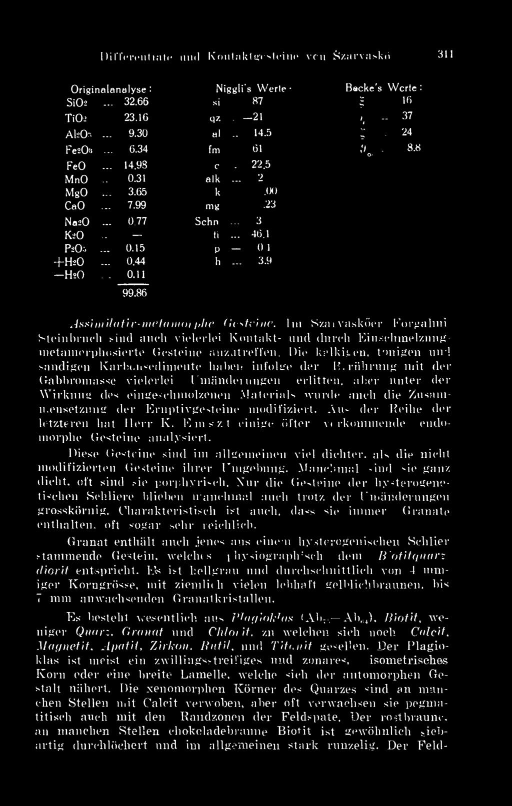 86 Assi-nt Uath'-metuinui phe (Sestcine. lm Kzai vaskéi* Forgain- Steinbrueb siiul aueb vielerlei Kontakt- und dureh Eius.cbmelzungmetamorpbusierto Gesteine anzatreffen. Din kalkigeu, tonigen un!