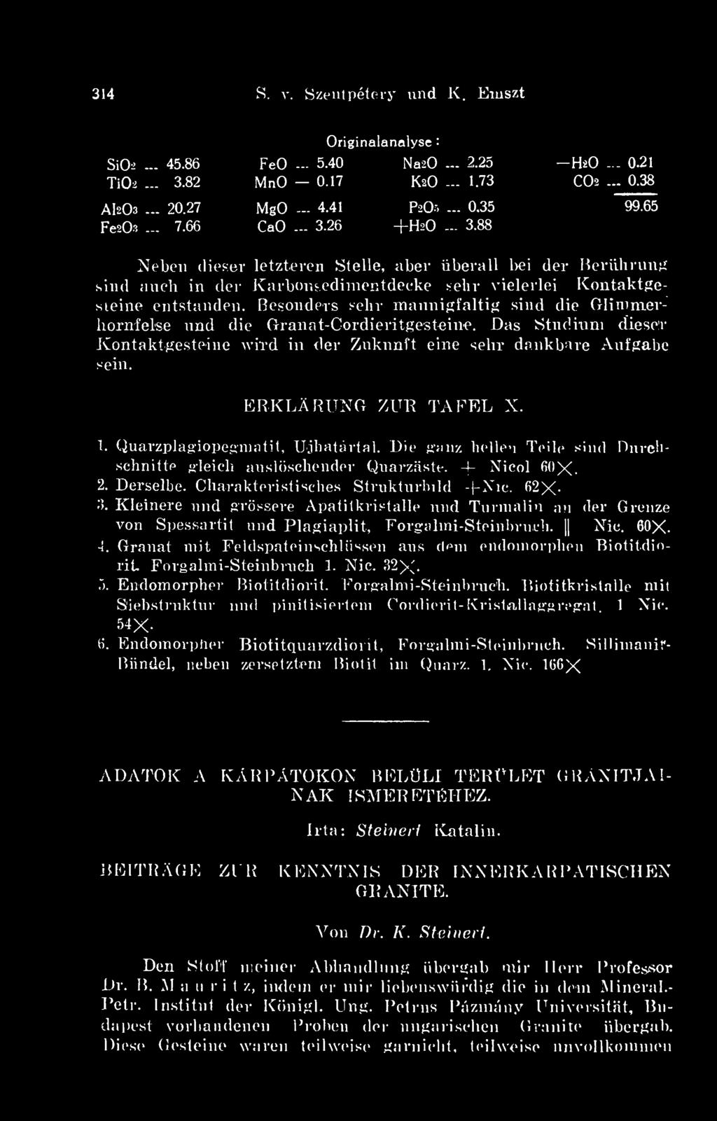 Resonders sehr mannigfaltig sind die GlimmerliornfeLse und die Granat-Cordieritgesteine. Das Stúdium dieser Kontaktgesteine wtrd in dér Zukunft eine sehr dankbare Aufgabe sein. 1.