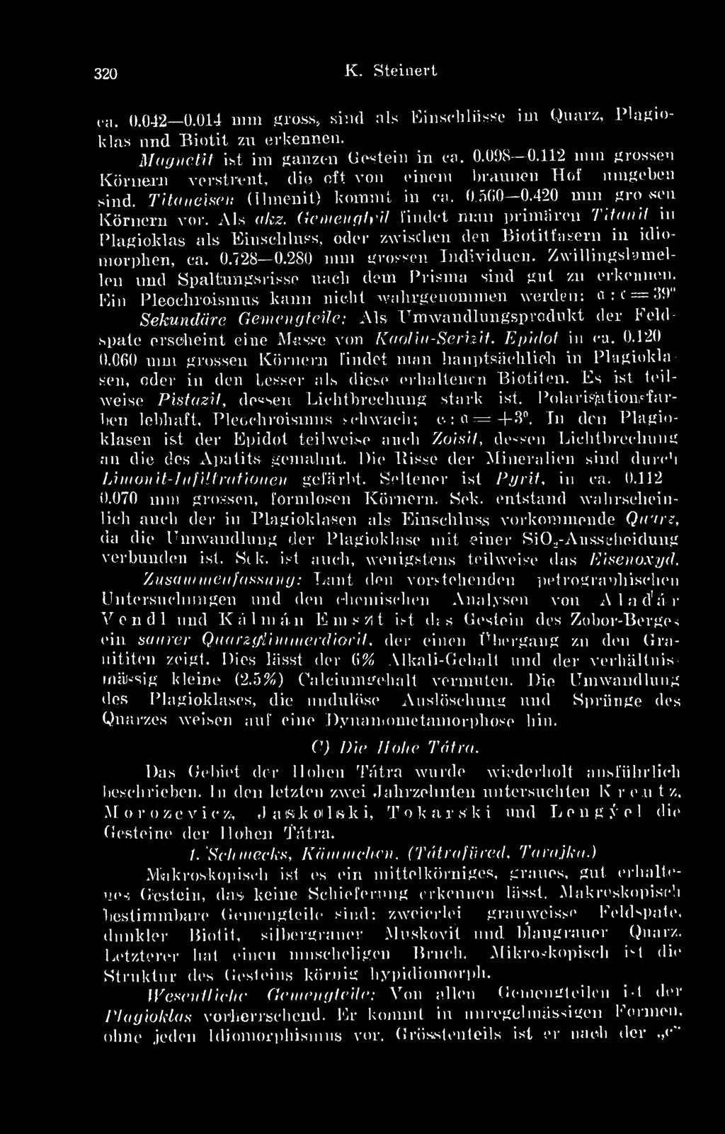 GemengUil findet mán primáren Tltanit in Plagioklas als Einschluss, oder zwischen den Biotitfasern in idiomorpben, ca. 0.728 0.280 mm grossen Individuen.