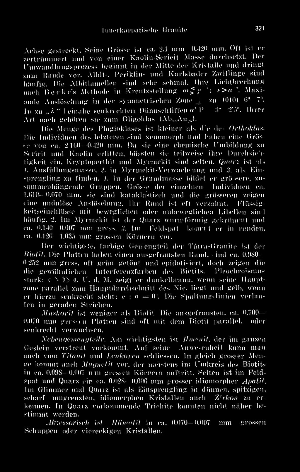 Ilire Liehtbrechuug midi Becke's Mtthode in Kreutzstellung ">> y *>a Maximáló Auslöseiiung in dér syinmetriíiehen /one I u 1010) 0 i In zu,,a 1 einalie senkrtehtcen Diinnschliffen «I =3 2V»".