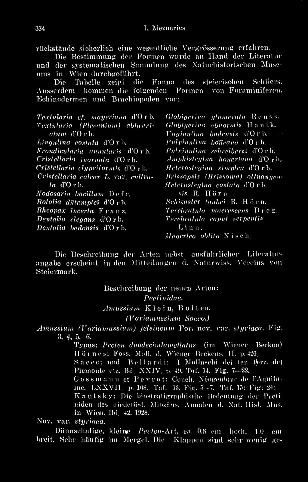 Ausserdem konimen die folgendeu Formen von Foraminifercn, Fchinodermen und Bracbiopoden vor: Textulnria cf. wayericma d O r b. Textulário (Plccanhun) abbreviatum d'orb. Lingulina. cos fáta d Orb.