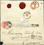 64-73 73. tétel 1861-es kiadások / 1861 issues 1864. Vegyes bérmentesítésű levél, Pesth/Abends - Esztergom Kikiáltási ár: 28.000 Ft 1864.07.20.
