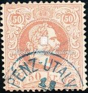 / Typography, 25 krajcár value, grey-violet color, Pest cancellation, in good condition. 1867. Könyvnyomat, Perbete 105.