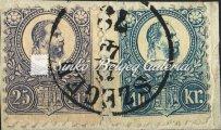 / Engraved, 25+10 krajcár value, on letter piece, with Szeged cancellation, French tariﬀ. Kikiáltási ár: 20.000 Ft Falcos 1871.