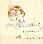 / Color-numbered krajcár issue, 20 krajcár value, proof without watermark, with 11½ perforation and used for postal franking, the stamp's color is