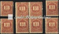 / Black-numbered krajcár issue, block of 10, with a Budapest Central Telegraph Oﬃce cancellation. 1889. Feketeszámú krajcáros 197.