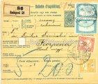 / Turul period, from Budapest to Lovettsville (USA), the franking is 2x5 ﬁllér Turul stamps plus a previously used 1 Korona Turul stamp,