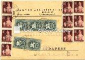 000 P Horse courier stamps, in all 400.000 P correct tariﬀ. 1946.05.04. 14. díjszabású ajánlott távolsági levél, 20 gramm feletti, Vaja/Szabolcs M.-Budapest, 20 db 30.000 pengős + 10 db 640.