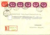 / Registered distance letter, with Lócs postaügynökség (postal agency) postmark sent to Budapest, franked with Generals 5 pengő + 3x1 pengő stamps, the use of the 5 pengő is rare. 1946. 14.