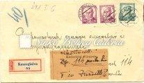 Ajánlott távolsági levél, Padrag-Budapest, Forint-Fillér 1 Ft + 40 ﬁllér bélyeggel bérmentesítve, Keletbélyegzős papírral a boríték megerősítve, a ragjegyen kézírással írt helységnév.