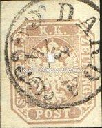 Hírlapbélyeg, könyvnyomat, levélkivágáson, 2 krajcár, barna színű, Pozsony-Város bélyegzővel SK, 150 Gp.