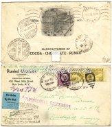 / Registered airmail letter, from Budapest to Zara, in the ﬂight route of Budapest-Venice-Rome-Zara, franked with Airplane II. 16 ﬁllér + 48 ﬁllér and Scouts 10 ﬁllér + 40 ﬁllér stamps.
