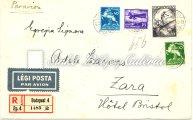 Légiposta levél, Budapest-Békéscsabai repülés, Arcképek 4 színű bérmentesítésével, 40 ﬁlléres díjtarifa.