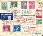 / Registered airmail letter, from Budapest to Buenos Aires/Argentina, franked with 5 diﬀerent issued stamps, rarity. 1933. Légiposta levél, New Haven-Budapest 383. tétel Légiposta 1931.
