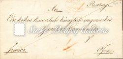 August arrival postmark, with full content, with the certiﬁcation of Andreas Bazant. Kikiáltási ár: 4.000 Ft 1849.10.12.