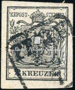 Könyvnyomat, Tirnau 23. tétel 1850. Könyvnyomat, 1 krajcáros, kézipapír, III. típus, narancs színű, Losoncz bélyegzővel, kétoldali nyomat.