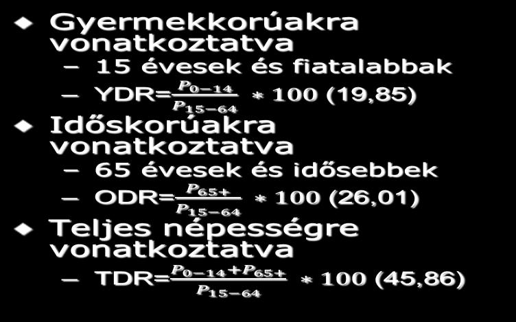 Eltartási (korfüggőségi) mutatók (Zárójelben Miskolcra vonatkoztatva az adatok