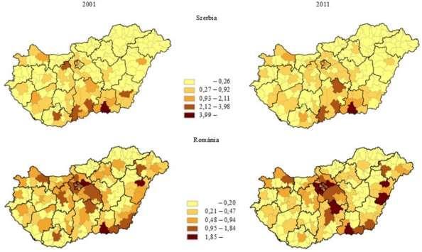 Külföldi állampolgárok aránya járásonként (%-ban) 2001 2011 2001 Szerb