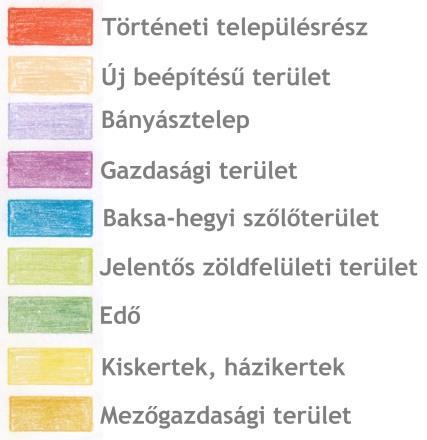 Az eltérő karakterű megjelenést az előzőeken túl a gazdasági területek, a kiskertek és házikertek, a Baksa-hegyi szőlőterület, a, jelentős zöldfelülettel