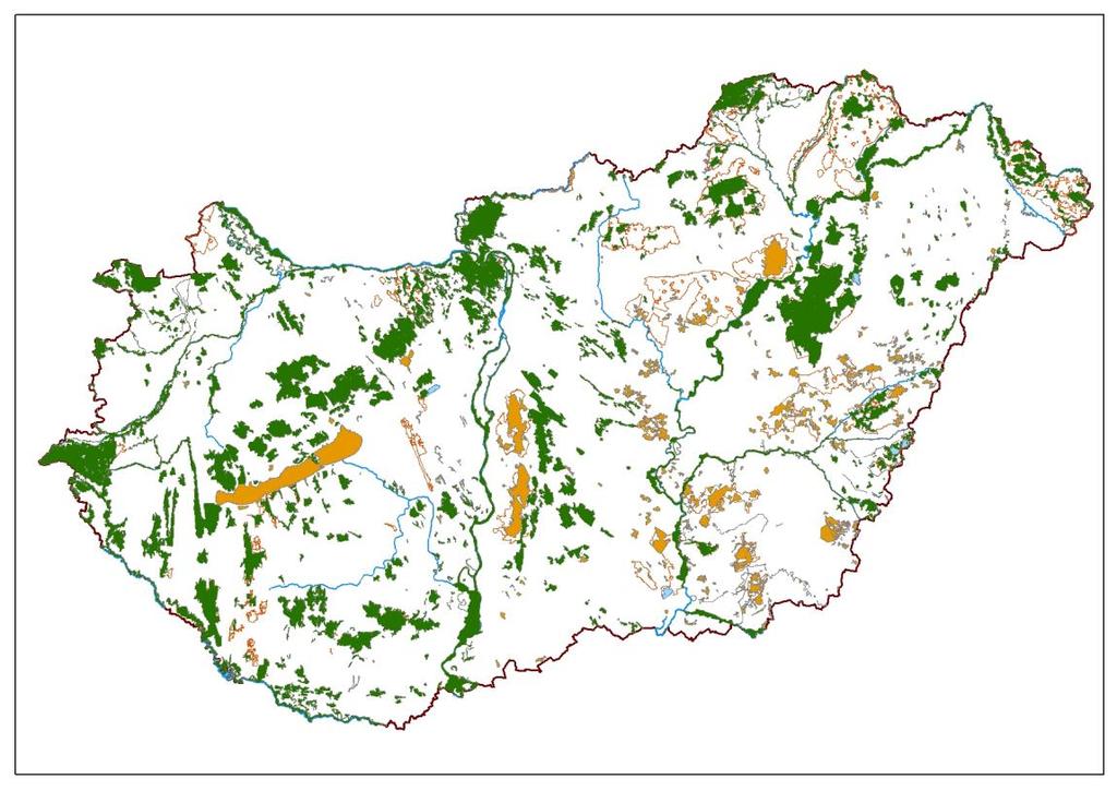 7. ábra: A Natura 2000 területek elhelyezkedése Magyarországon A kijelölési folyamat eredményeképpen a különleges természetmegőrzési területek száma Magyarországon összesen 479, a különleges