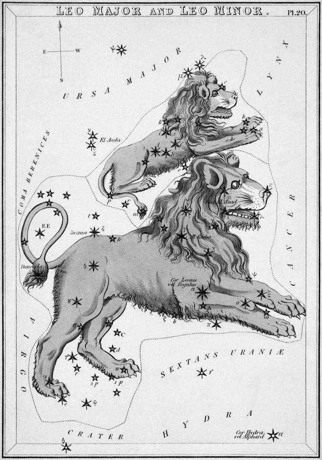 A Kis Király HÍRES KETTÕSCSILLAGOK Az Oroszlán csillagkép ábrázolása az Urania s Mirror, 1825-ben kiadott egyik kártyáján. A Leo itt Nagy Oroszlán, a Regulust az Oroszlán Szíveként is feltüntetik.