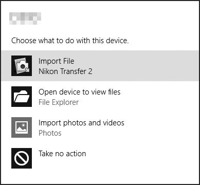 A Windows 7 Amennyiben az alábbi párbeszédablak megjelenik, válassza a Nikon Transfer 2 programot az alább leírtak szerint.