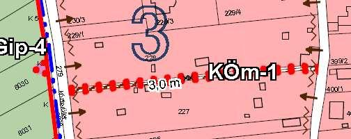 228 és 225/4 hrsz-ú telkeket érintő magánút A két érintett telek között a szabályozási terv KÖm-1 övezetbe sorolt magánutat jelölt ki, a