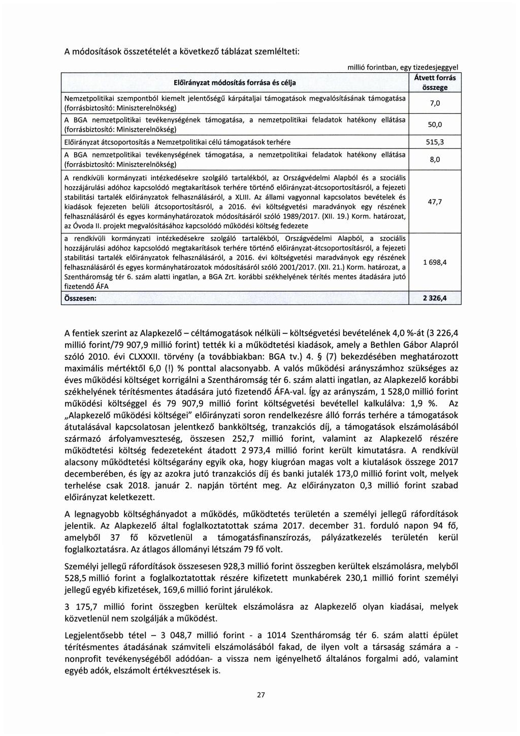 A módosítások összetételét a következő táblázat szemlélteti: Előirányzat módosítás forrása és célja Nemzetpolitikai szempontból kiemelt jelentőségű kárpátaljai támogatások megvalósításának támogatása