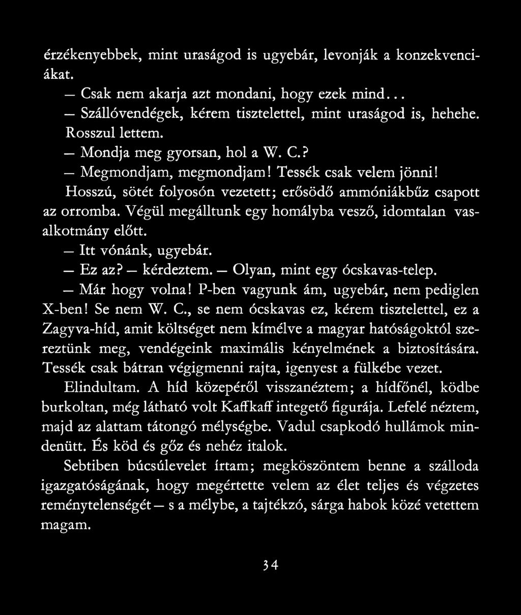 Végül megálltunk egy homályba vesző, idomtalan vasalkotmány előtt. Itt vónánk, ugyebár. Ez az? kérdeztem. Olyan, mint egy ócskavas-telep. Már hogy volna! P-ben vagyunk ám, ugyebár, nem pediglen X-ben!
