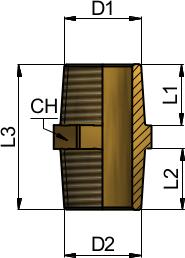 0 TH3-1-1-B G2" G/2" 2 0 3 TH3-1--B R1/" TH3C egyenes k csavarzat - kúpos menettel