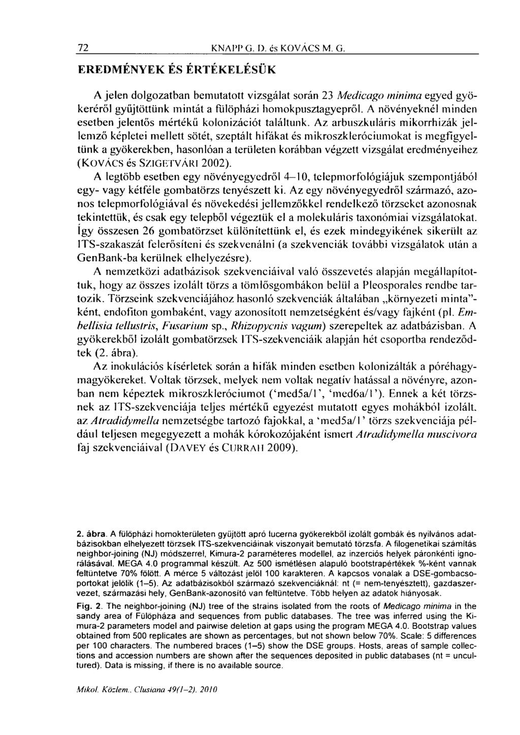 72 KNAPP G. D. és KOVÁCS M. G. EREDMÉNYEK ÉS ÉRTÉKELÉSÜK A jelen dolgozatban bemutatott vizsgálat során 23 Medicago minima egyed gyökeréről gyűjtöttünk mintát a fiilöpházi liomokpusztagyepről.