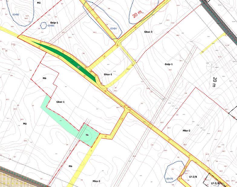 A hatályos szabályozási terv tartalma (2017, KASIB Kft.): A tervezési terület (digitalizálási hiba folytán) Má jelű, általános mezőgazdasági övezetbe került.