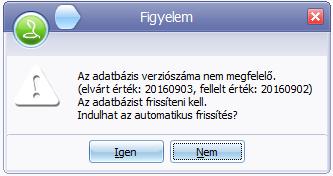 2-es verziójában módosult az adatbázis struktúra. Az első indítás után erre hívja fel a program a felhasználó figyelmét.