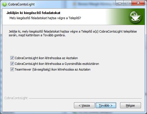 CobraContoLight telepítőkészlet módosult - Teamviewer ikon elhelyezése az asztalon A Cobra.Light számlázó program telepítője, telepítés illetve frissítés esetén is felajánlja a Cobra Computer Kft.