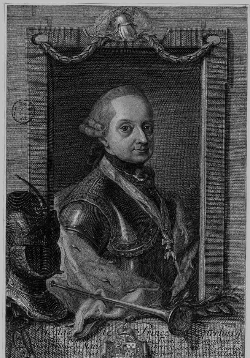 1. ábra. Esterházy 'Fényes' Miklós (1714-1790). Magyar Nemzeti Múzeum, Történelmi Képcsarnok. kertjeinek létrehozásában, és Jenő herceg Schloss Hofi kertjéhez készített terve is fenmaradt.