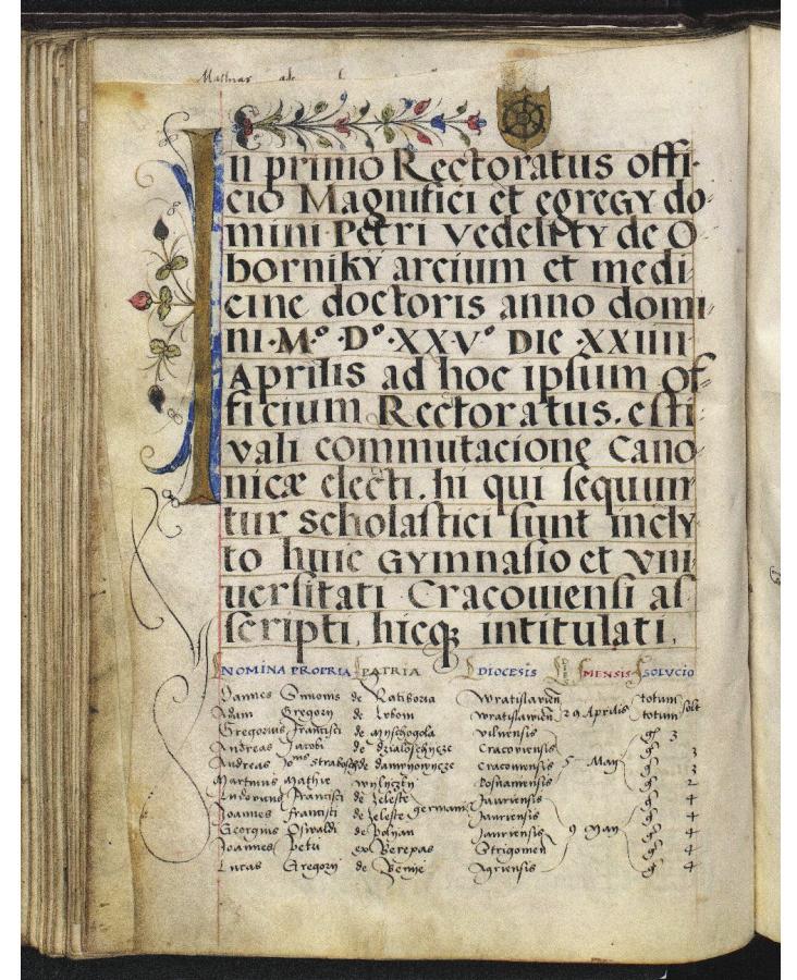 146 10. Az 1525. évi tanév kezdete a Krakkói Egyetem matrikulájában 10.