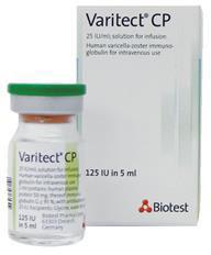 Monovalens immunglobulinok Varicella/zooster elleni IgG (Varitect /Biotest) Immunsupprimált egyén (gyermek haemat. oszt.