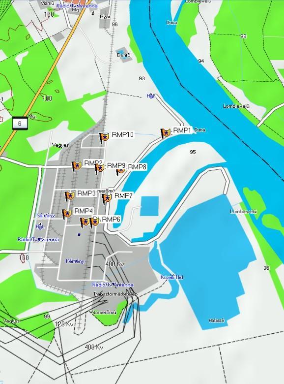 ábra Rezgésterhelés mérési pontok a telepítési területen RMP1-RMP10 A fenti kijelölt mérési pontok a Szabályozási terv és Településszerkezeti terv