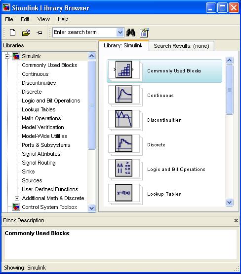 4 Folymirányíái rendzerek Simulink Librry Brower Simulink indíá uán megnyílik Simulink Librry Brower, mi modellekben felhználhó egyégeke mu.