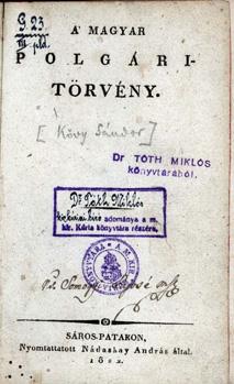 Teljes egészben letölthető formában felkerült digitális könyvtárunkba Kövy Sándor A magyar polgári-törvény című 1822-es munkája. (2010. július 5.
