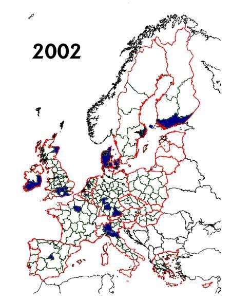 Nyugat-Európa legfejlettebb régióinak földrajzi elhelyezkedése