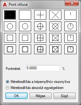 44 PONT 13. ábra A beállítás után a pontok az új mérettel jelennek meg, a korábban rajzolt pontok csak a rajz újragenerálásakor, a pontok mozgatásakor, nagyításkor változtatják meg méretüket.