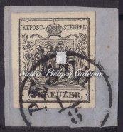 on letter piece, handmade paper, type I, black color, with Festung- Ofen cancellation, 60 Gp. 1850. Könyvnyomat, szürkésfekete, Pesth 32.