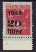 Signiﬁcantly shifted and smearing overprint. 1945. Kisegítő bélyegek IV., tévnyomat, 10f/4f fordított felülnyomat Kikiáltási ár: 2.000 Ft 1945.