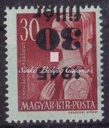 , misprint, ﬁrst edition, reversed overprint. Cat. price: 12.000 HUF. 1945. Kisegítő bélyegek IV., tévnyomat, 50f/50f fordított felülnyomat 1945.