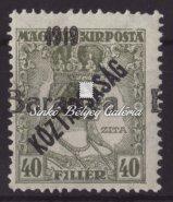 ) Szerb megszállás, próbanyomat, 45f./15f., Károly bélyeg, felülnyomat elcsúszása. Bodor M. garanciával. / Baranya (I) Serbian occupation, proof, 45f./15f. Károly stamp, shifted overprint.