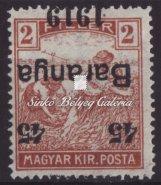 Arató bélyegen, fordított felülnyomat Kikiáltási ár: 12.000 Ft 1919. Baranya I. (szerb megszállás), 45f./15f. Arató bélyegen, fordított, elcsúszott felülnyomat 497.