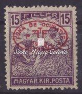 / Postal savings stamp with red overprint, M. Bodor's guarantee. Cat.value: 12.000 HUF. 1919. Debrecen I. (román megszállás), 15f.