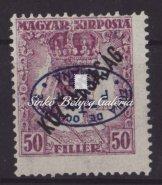 / Romanian occupation, red numbered green postage due stamp withe reversed overprint, M. Bodor's guarantee. 1919. Debrecen I.