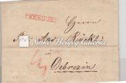 / Prephilatelic oﬃcial letter with double line blue Arad cancellation to Pest, addressed to Joseph Eötvös, with franco line through. 1833.